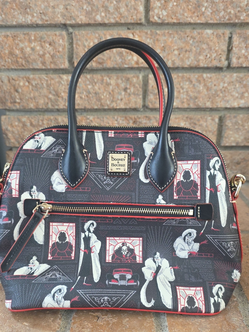 Dooney & Bourke Black, 101 DALMATIONS White and Red Printed Dome Satchel
